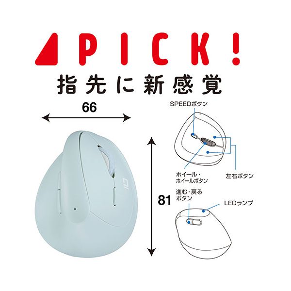 ナカバヤシ PICK! Bluetoothミニエルゴ静音5ボタンBlueLEDマウス ミント MUS-BKF223MT