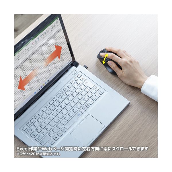 サンワサプライ 静音ワイヤレスマウス（サイドホイール付き） 5ボタン ブラック MA-WBS524BK 1個