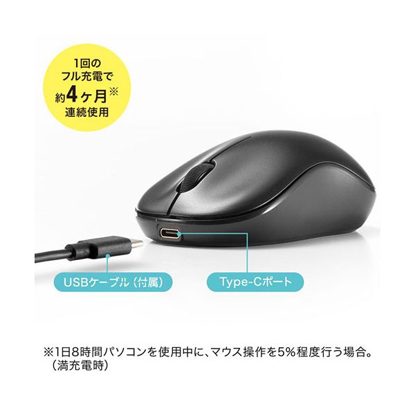 サンワサプライ BluetoothブルーLEDマウス 充電式 ブラック MA-BBRC312BK