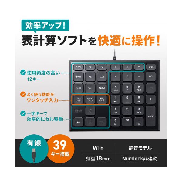 サンワサプライ 表計算USBテンキー ブラック NT-27UBK