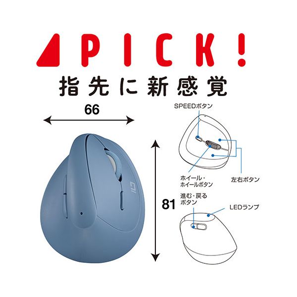 ナカバヤシ PICK! Bluetoothミニエルゴ静音5ボタンBlueLEDマウス ブルー MUS-BKF223BL