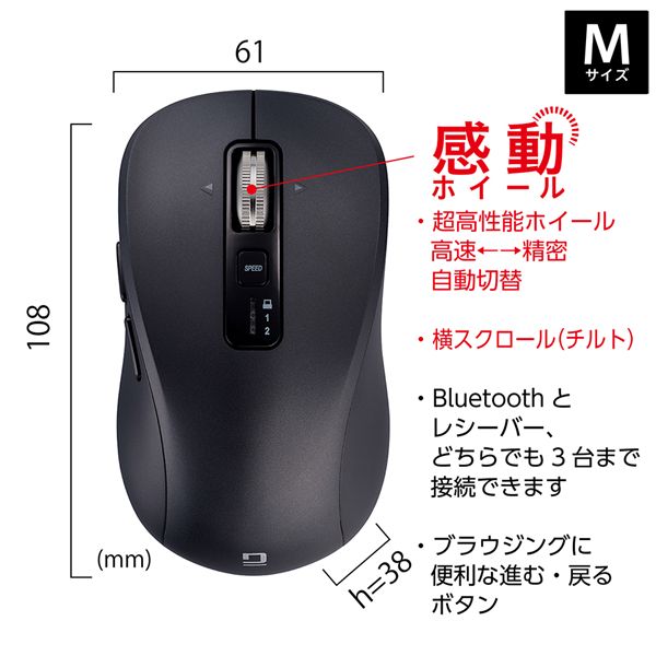 Digio2 感動ホイールマウス 静音5ボタンBlueLEDマウス M ブラック MUS-DKF242-BK