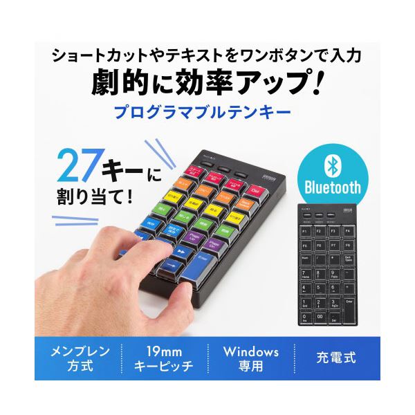 サンワサプライ プログラマブルテンキー Bluetoothモデル NT-BT26BK