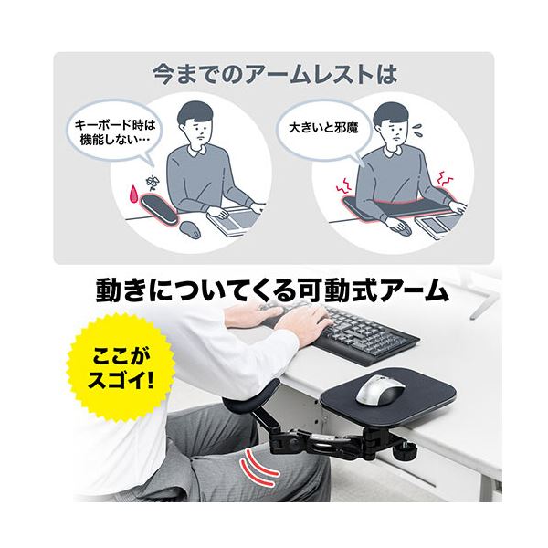 サンワダイレクトエルゴノミクスアームレスト (マウスパッド付き・クランプ式・ホワイト) 200-TOK010W 1個