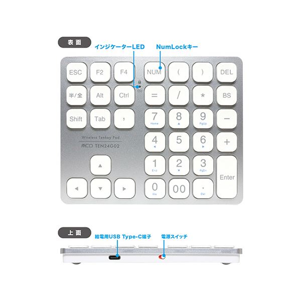 ナカバヤシ ミヨシ2.4GHz 方向キー付きワイヤレステンキー シルバー TEN24G02／SL 1個