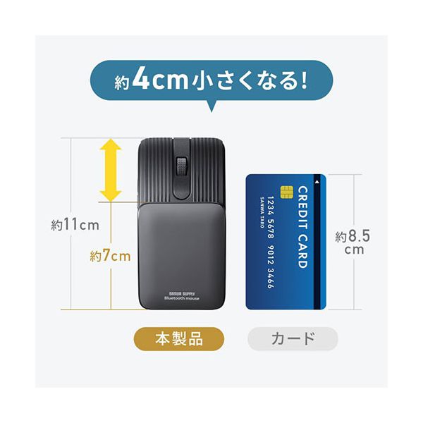 サンワサプライ 静音Bluetoothマウス 5ボタン スライドカバーで超コンパクトになる 充電式タイプ グレー MA-BBS526GY