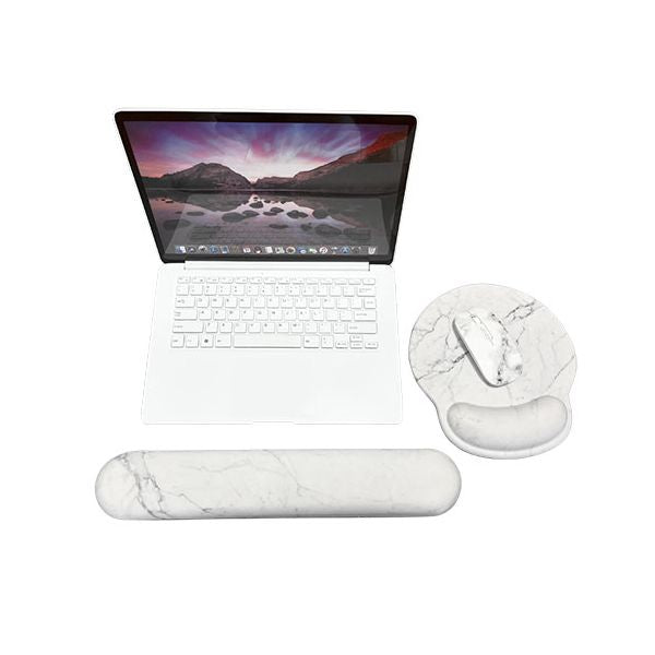 ビジネスハーモニー 大理石柄低反発ロングリストレスト 手首にやさしい 優雅な大理石模様が美しい 白大理石柄 EM25-AR4