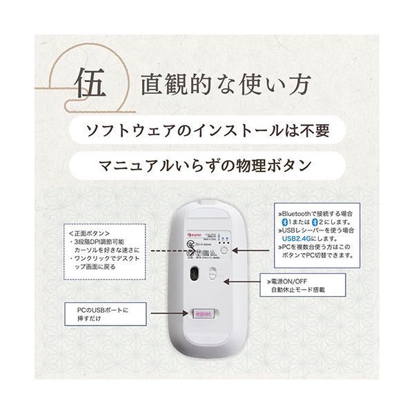 ビジネスハーモニー 大理石柄ワイヤレスマウス 充電静音Bluetooth接続 日本の伝統美を感じさせる上品なデザイン 大理石柄 EM23-P4